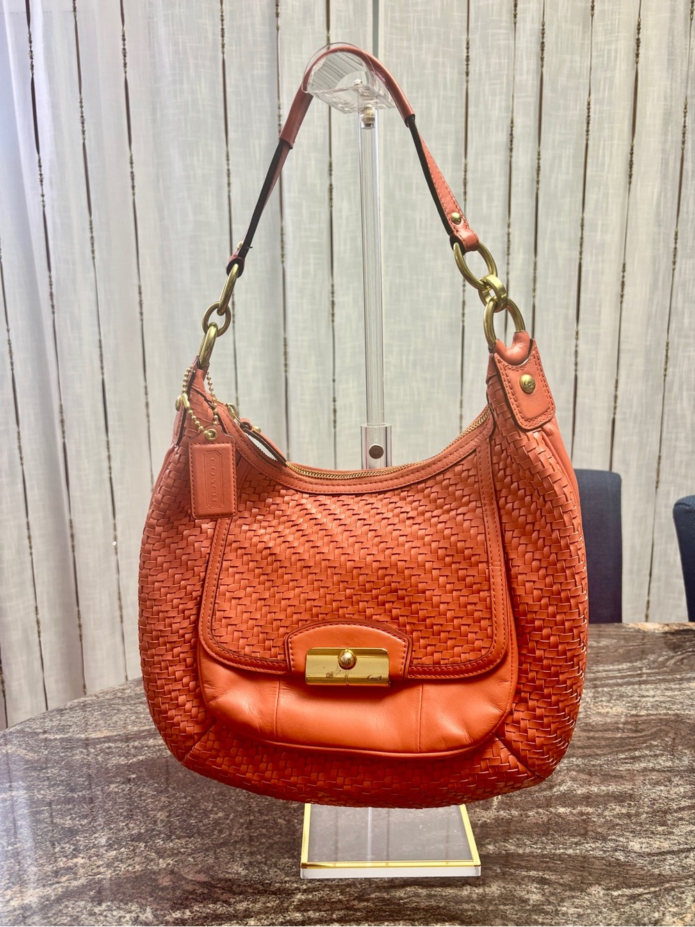 Coach Kristin Woven Leather Hobo Crossbody Bag - Orange